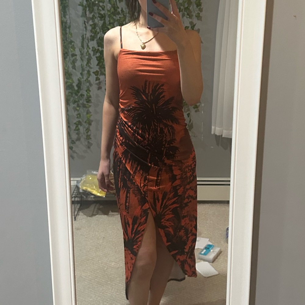 Urban Outfitters Solana Printed Split-Hem Midi Dress